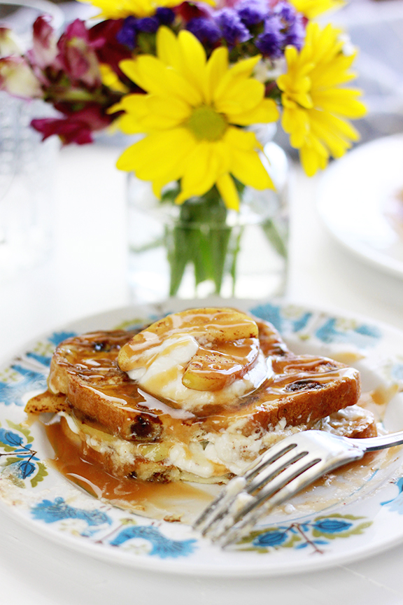 Cinnamon Raisin Stuffed French Toast with Maple Bourbon Whipped Cream