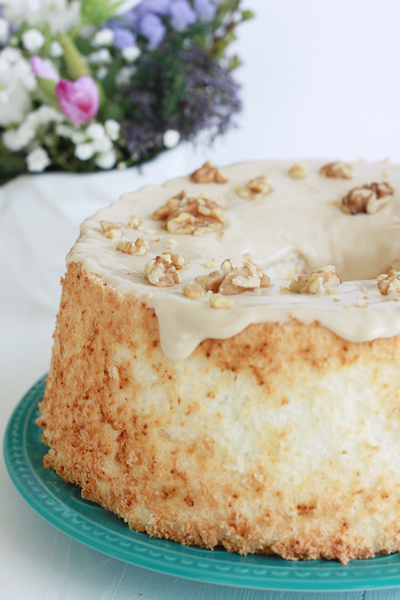Maple Bourbon Walnut Angel Food Cake