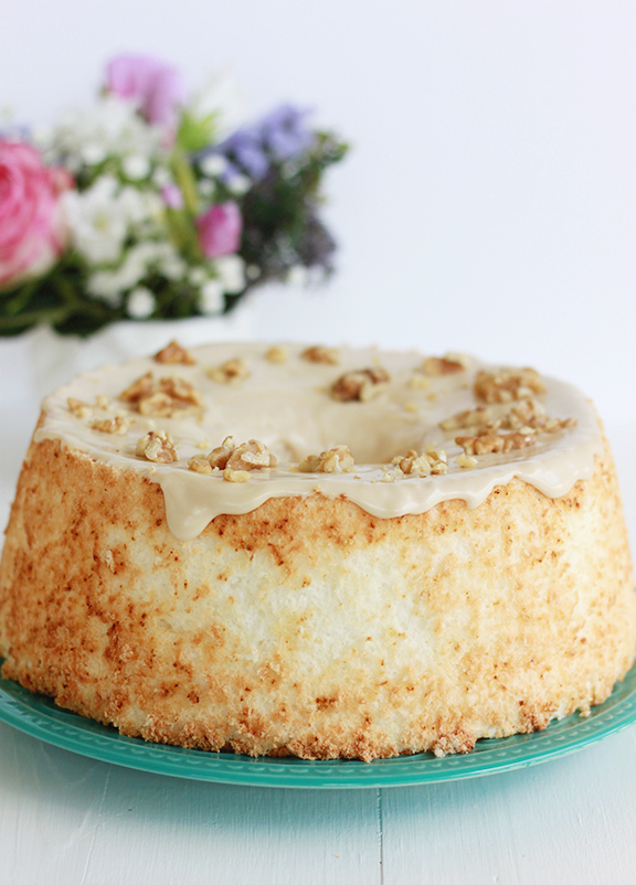 Maple Bourbon Walnut Angel Food Cake