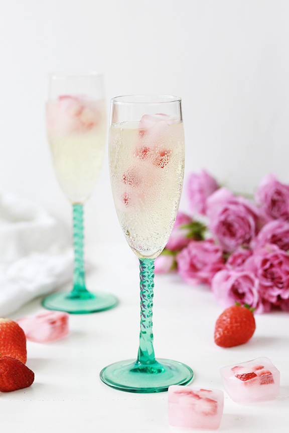 Strawberry Champagne Ice Cubes