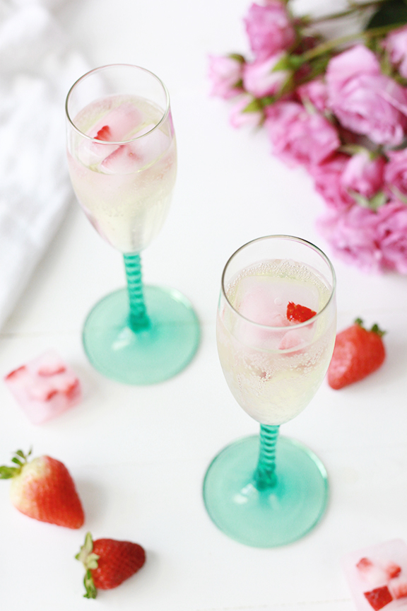 Strawberry Champagne Ice Cubes