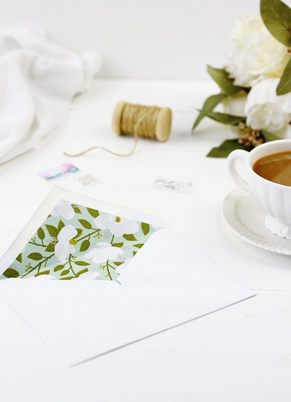 DIY Floral Envelope Liners | Wedding Envelope Liner Inspiration | Green and White Floral Pattern | Baby Shower Invitation Inspiration | Bridal Shower Invitation Inspiration | Envelope Inspiration